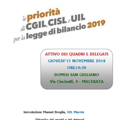 Le priorità di Cgil Cisl e Uil per la Legge di Bilancio 2019