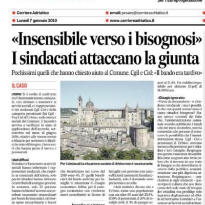 Sostegno  al reddito per i cittadini bisognosi,   Cgil Cisl Urbino: “  Per il 2019  il Comune  non cambi destinazione alle risorse  non utilizzate nel 2018  “