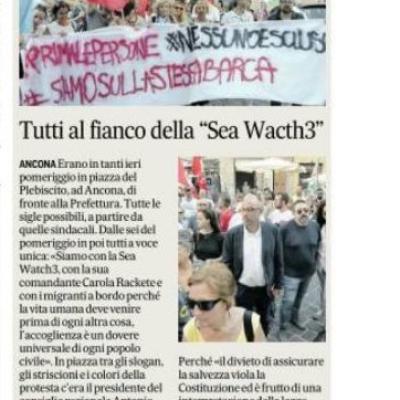 Sea Watch 3: presidio ad Ancona per l'accoglienza, la giustizia e la legalità