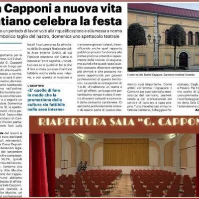 Cantiano, riapre la sala teatro “Capponi”: ricostruita anche grazie alla solidarietà del mondo del lavoro
