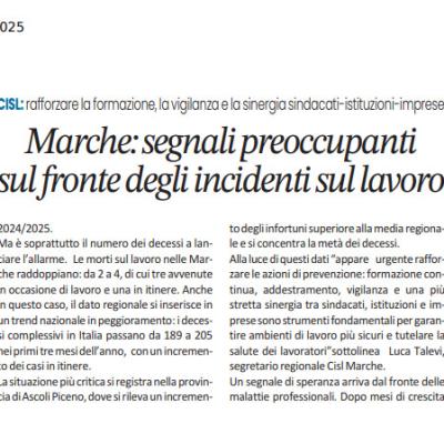 Infortuni sul lavoro nelle Marche: partenza negativa nel primo trimestre 2025, aumentano incidenti e decessi. Unico segnale positivo dalle malattie professionali