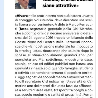 24 agosto 2016 – 24 agosto 2026  Sisma Centro Italia, Ferracuti: “La sfida è rendere le aree interne attrattive per giovani, famiglie e imprese”