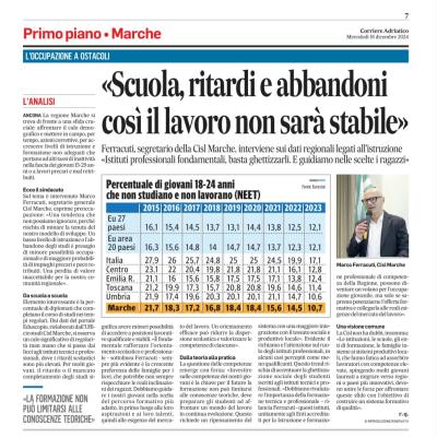 Ferracuti:"Scuola ritardi e abbandoni così il lavoro non sarà stabile" Corriere adriatico 18 dicembre