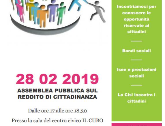 Reddito di cittadinanza: due assemblee organizzate dalla Cisl di Fano