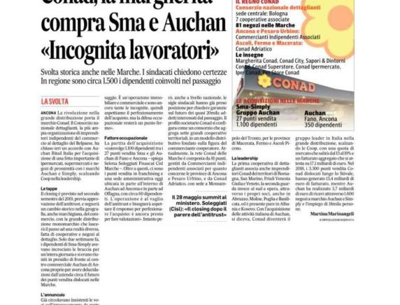 Conad acquisisce la rete vendita di Sma e Auchan: incertezza sul futuro dei lavoratori