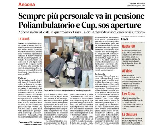 Sempre più personale va in pensione Poliambulatorio e Cup, sos aperture