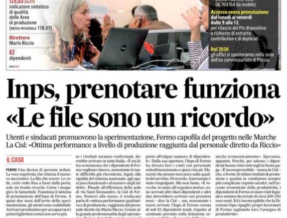 Inps Fermo: il sistema di prenotazione funziona. La Cisl: «Ottima performance qualitativa»