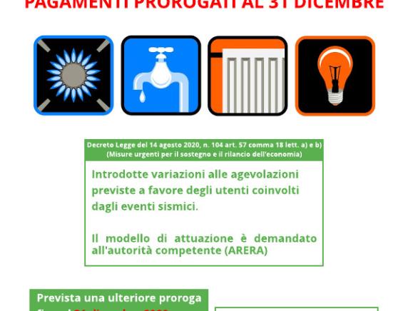 Utenze del cratere sismico: pagamenti prorogati al 31 dicembre 2020