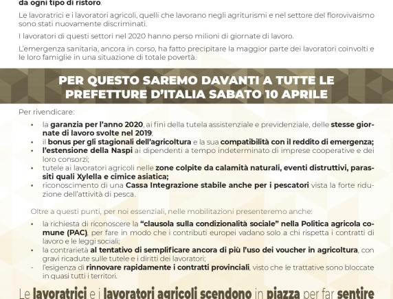 Decreto Sostegni 10 Aprile 2021  mobilitazione dei lavoratori agricoli : presidi ad Ancona e Ascoli Piceno