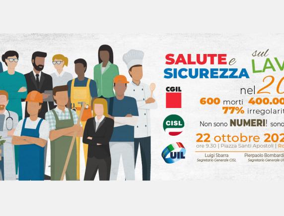 22 ottobre manifestazione nazionale Cgil Cisl Uil a Roma per fermare le stragi sul lavoro