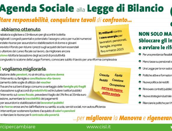 "Dall' Agenda Sociale alla Legge di Bilancio"  Volantino CISL