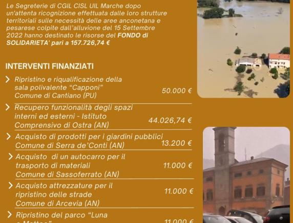 Alluvione Marche 2022 tutti gli interventi finanziati dal Fondo di solidarietà CGIL CISL UIL Marche