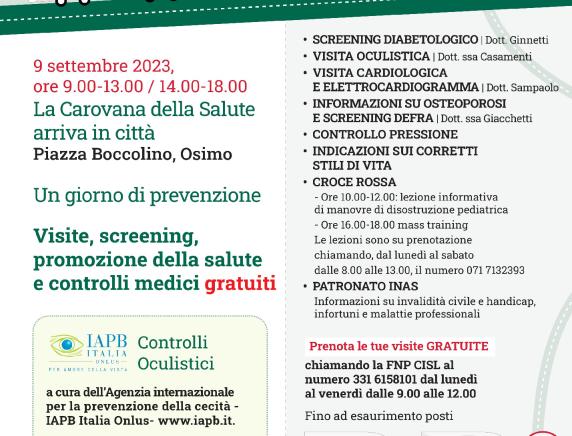 Screening, promozione della salute e controlli medici gratuiti  La Carovana della Salute fa tappa ad Osimo