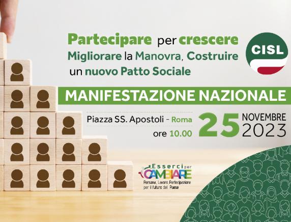 Manovra: CISL sabato 25 novembre manifestazione nazionale a Roma