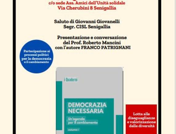 A Senigallia la presentazione del libro "Democrazia neceressaria" di  Franco Patrignani