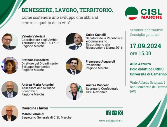 Seminario formativo CISL Marche: “Benessere, Lavoro, Territorio. Come sostenere uno sviluppo che abbia al centro la qualità della vita?”