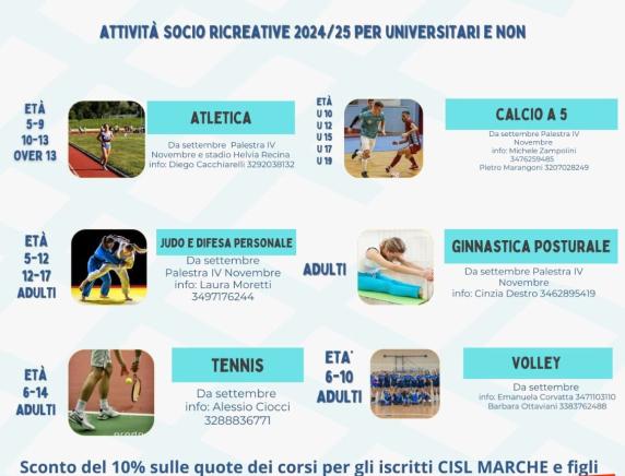 Agevolazioni per  lo sport : firmata la convenzione tra Cisl e Cus di Macerata