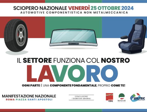 25 Ottobre Sciopero nazionale della filiera della componentistica non metalmeccanica Femca CISL Marche in presidio a Roma