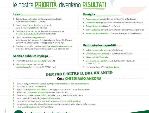 Manovra 2025. Partecipiamo al cambiamento, le nostre priorità diventano risultati: il volantino CISL