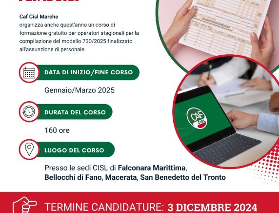 Al via le iscrizioni per il corso di formazione 2025 per operatori CAF CISL