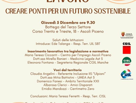 "FRAGILITA' LAVORO Creare ponti per un futuro sostenibile" Convegno ad Ascoli piceno