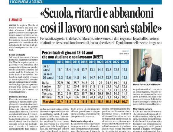 Ferracuti:"Scuola ritardi e abbandoni così il lavoro non sarà stabile" Corriere adriatico 18 dicembre