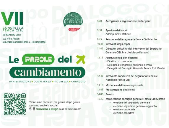 “ Le parole del Cambiamento Partecipazione Competenza Sicurezza Coraggio “ VII Congresso FEMCA CISL  Marche