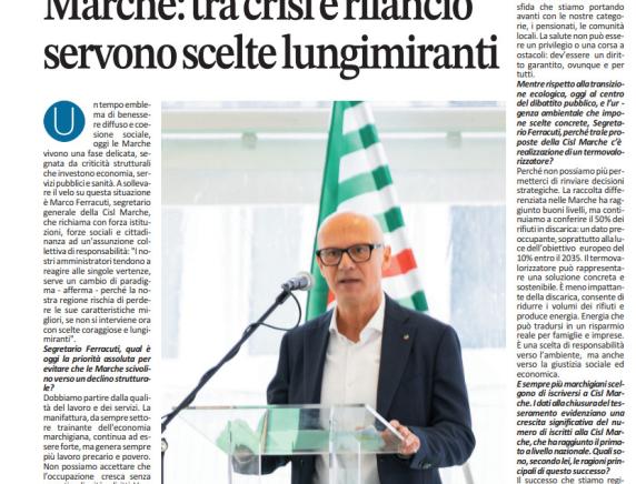 "Marche: tra crisi e rilancio" Intervista di Conquiste del Lavoro al Segretario generale Marco Ferracuti