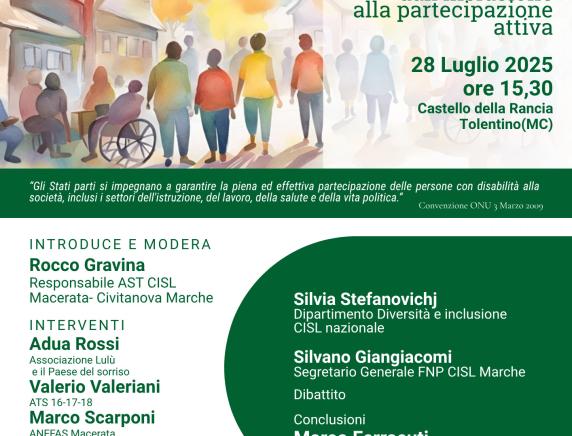 "Disabilità: dall'inclusione alla partecipazione attiva" 28 luglio convengno a Tolentino (MC)