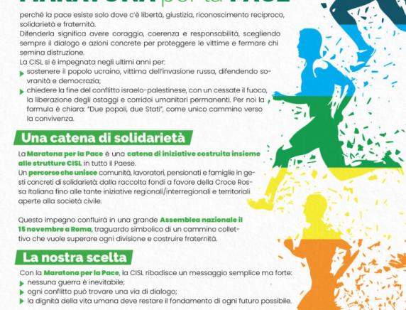 Cisl: “Una Maratona per la Pace per rilanciare impegno contro tutte le guerre e violazioni dei diritti umani. Assemblea Nazionale a Roma il 15 novembre”
