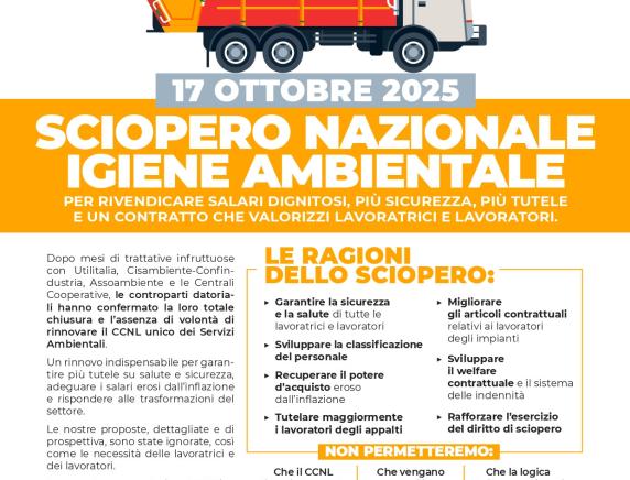 17  ottobre sciopero nazionale igiene ambientale