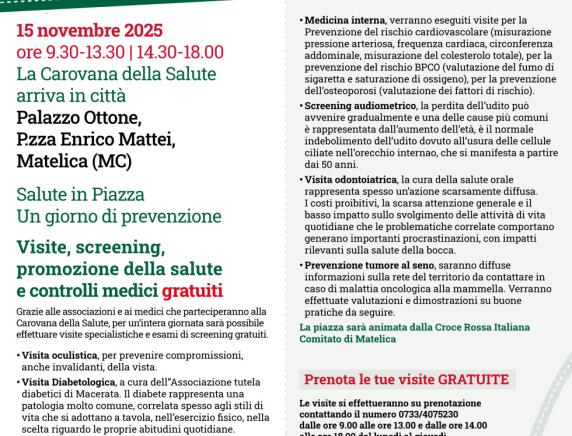 Una giornata per la prevenzione, la carovana della salute arriva a Matelica