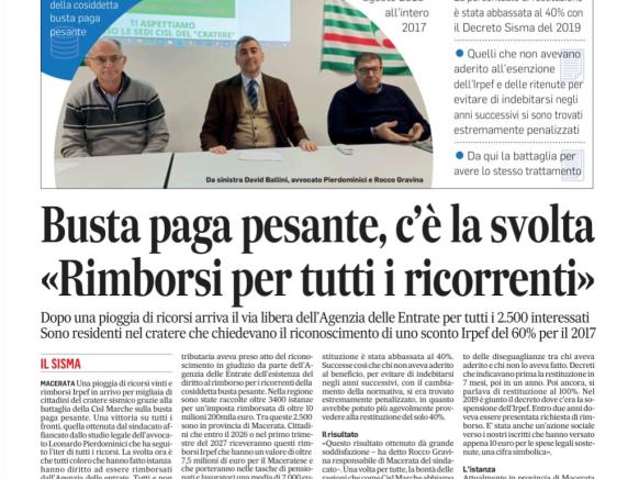 Sisma 2016 provincia Macerata Busta paga pesante, c'è la svolta