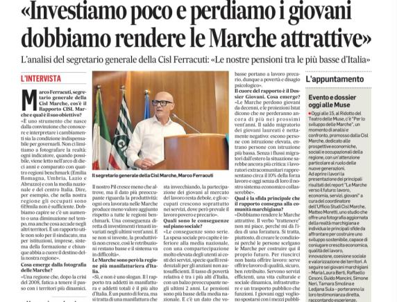 Ferracuti al Corriere Adriatico:"Investiamo poco e perdiamo i giovani dobbiamo rendere le Marche attrattive"
