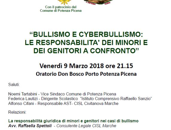 Bullismo e Cyberbullismo: incontro a Porto Potenza Picena sul ruolo di minori e genitori