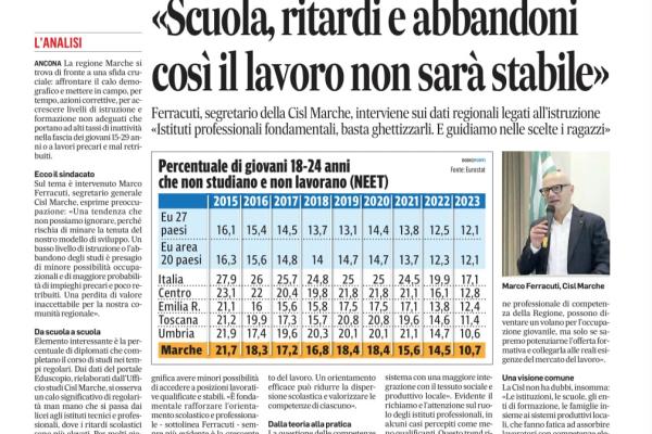 Ferracuti:"Scuola ritardi e abbandoni così il lavoro non sarà stabile" Corriere adriatico 18 dicembre