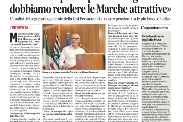 Ferracuti al Corriere Adriatico:"Investiamo poco e perdiamo i giovani dobbiamo rendere le Marche attrattive"